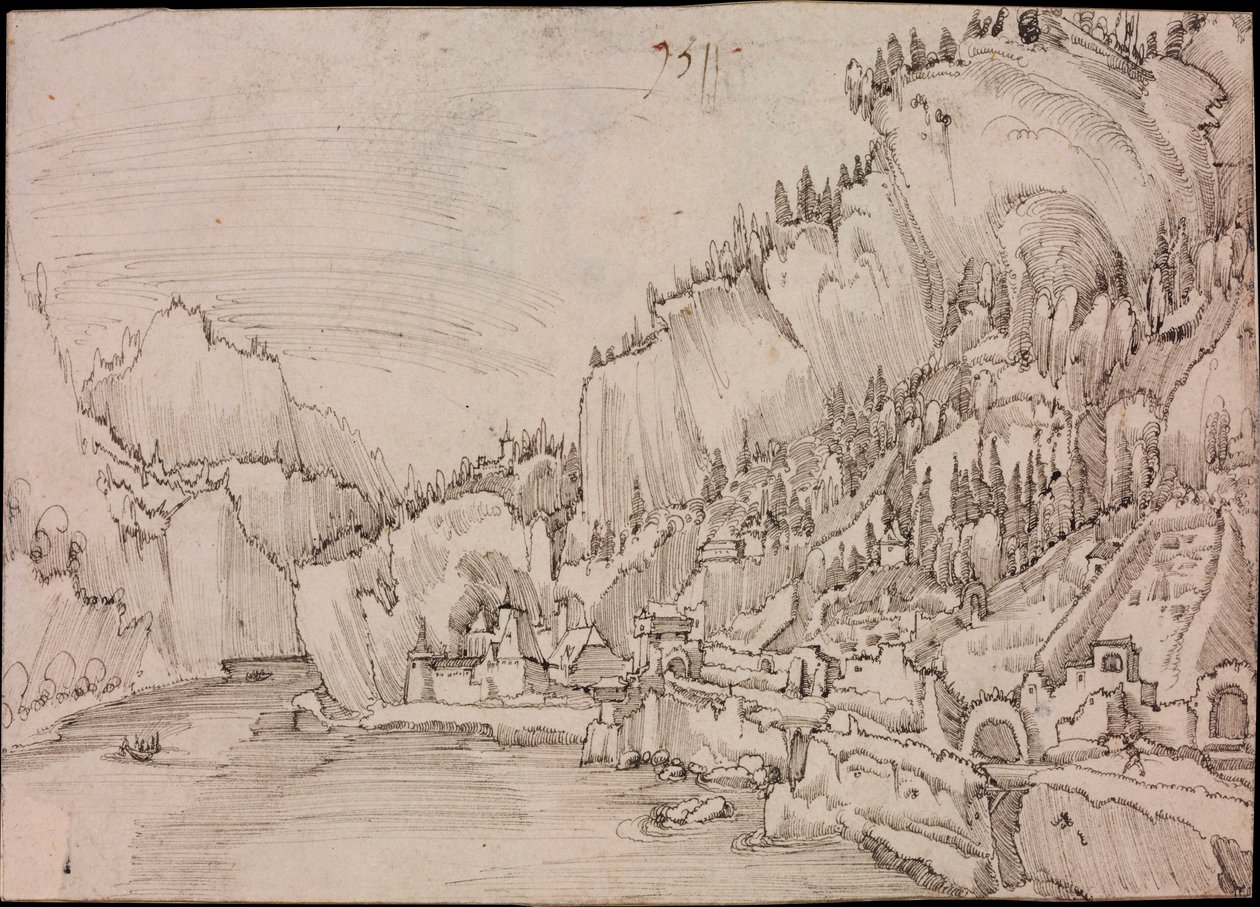 Sarmingstein látványa a Dunán (Ausztria) – Albrecht Altdorfer rajza (1480-1538 körül) alkotó: Albrecht Altdorfer