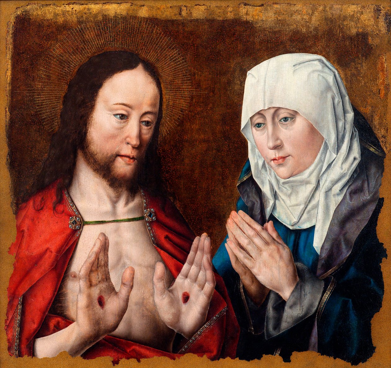 Krisztus megmutatja anyjának a kezén lévő szöges sebeket, 1490 körül (olaj, vászon) alkotó: Albrecht Bouts