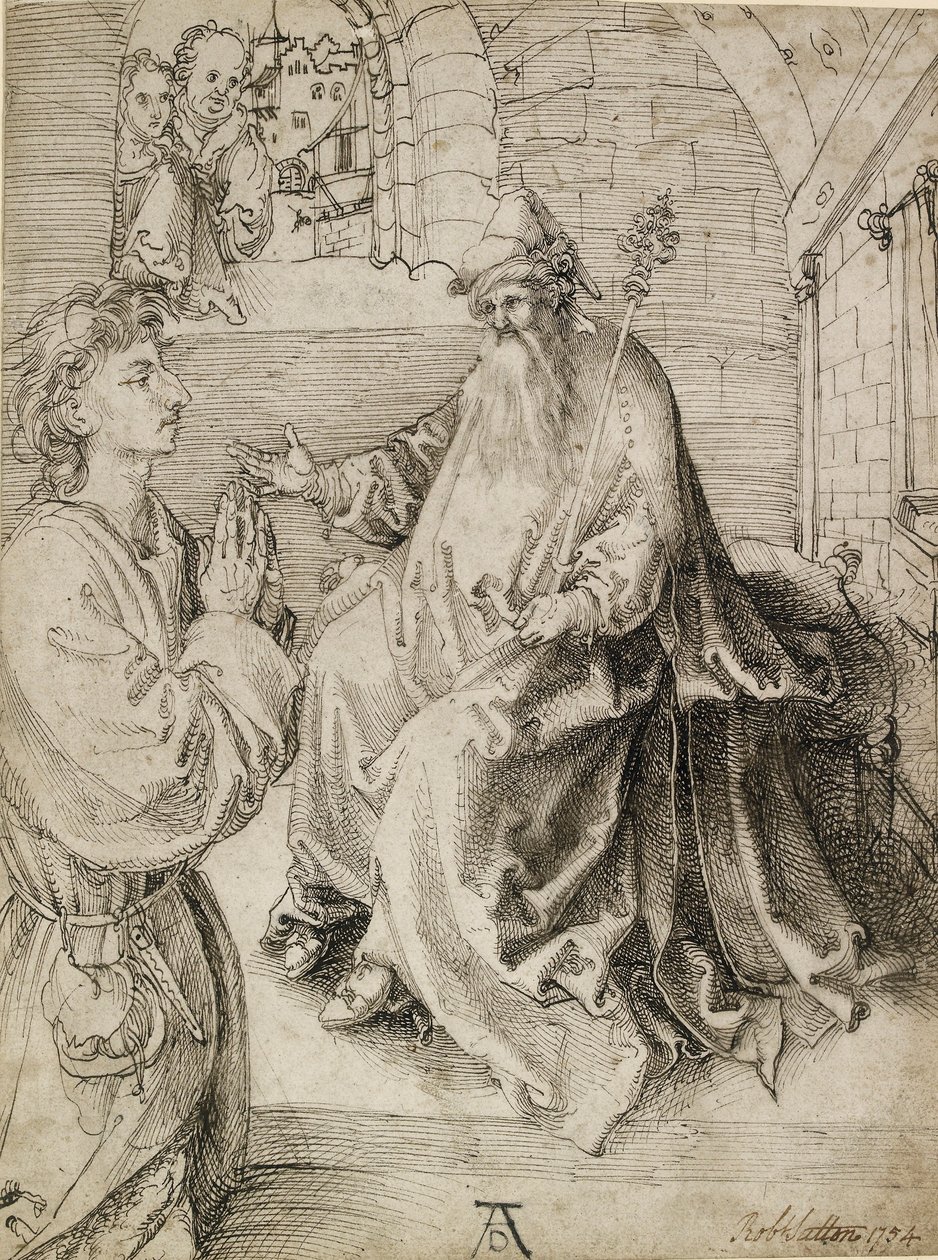 Egy Potentát előtt térdelő fiatal, 1490-es évek alkotó: Albrecht Dürer