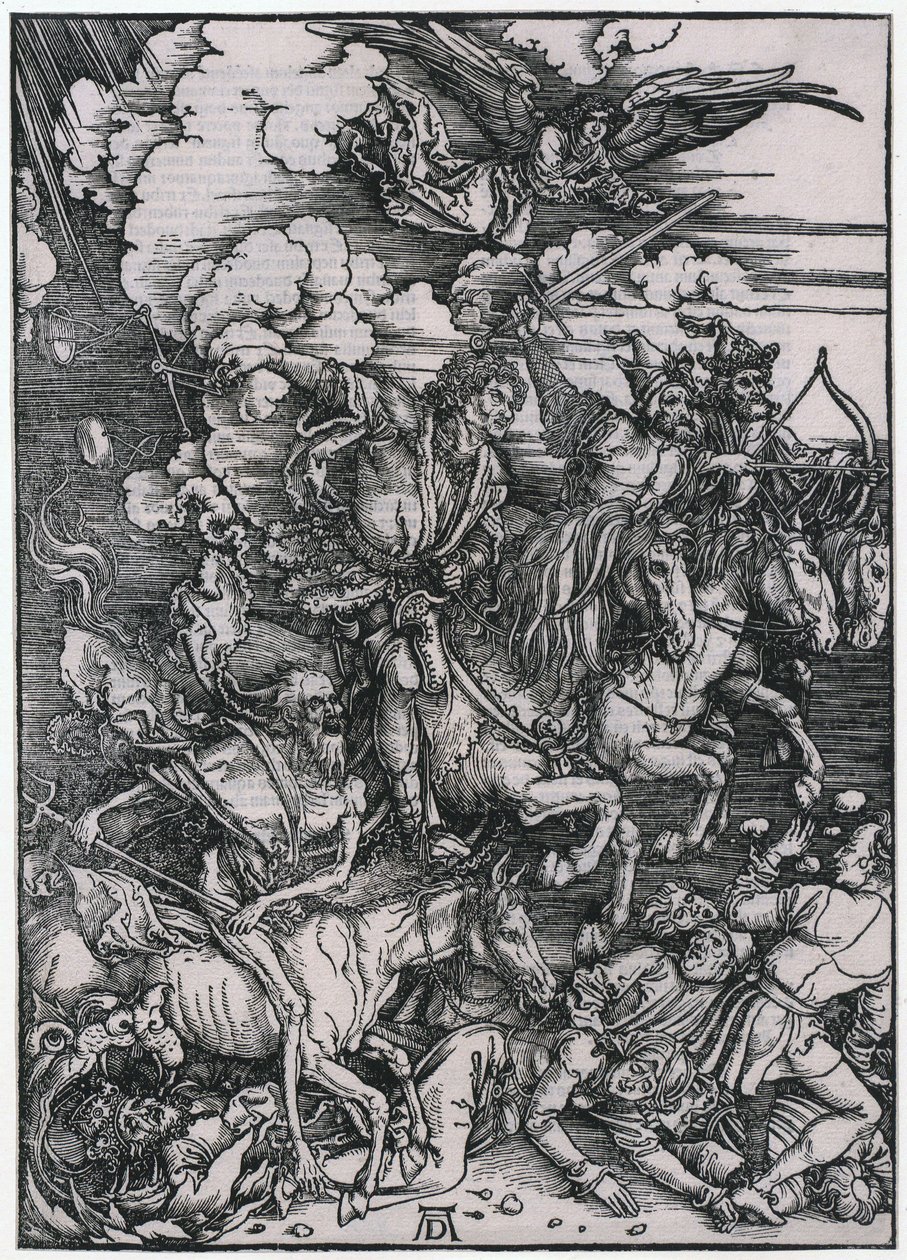 Az Apokalipszis lovasai, III. alak, az „Apokalipszis” sorozat 5. lapja alkotó: Albrecht Dürer