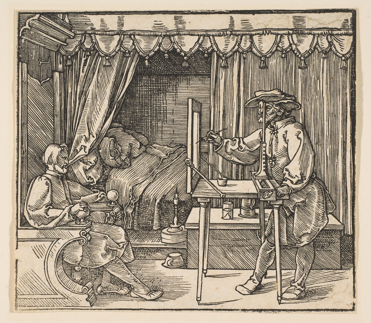 Férfi portréját rajzoló művész alkotó: Albrecht Dürer