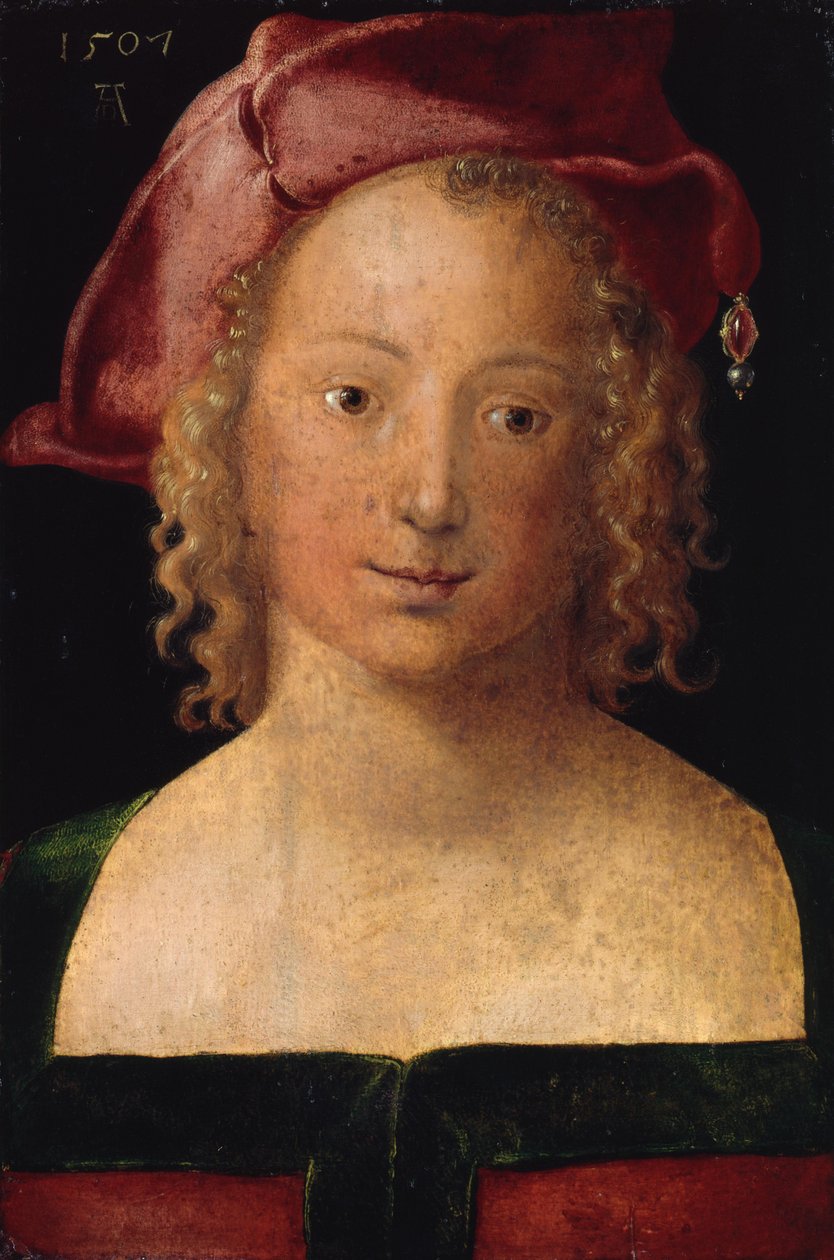 Egy vörös barettben lévő lány portréja alkotó: Albrecht Dürer