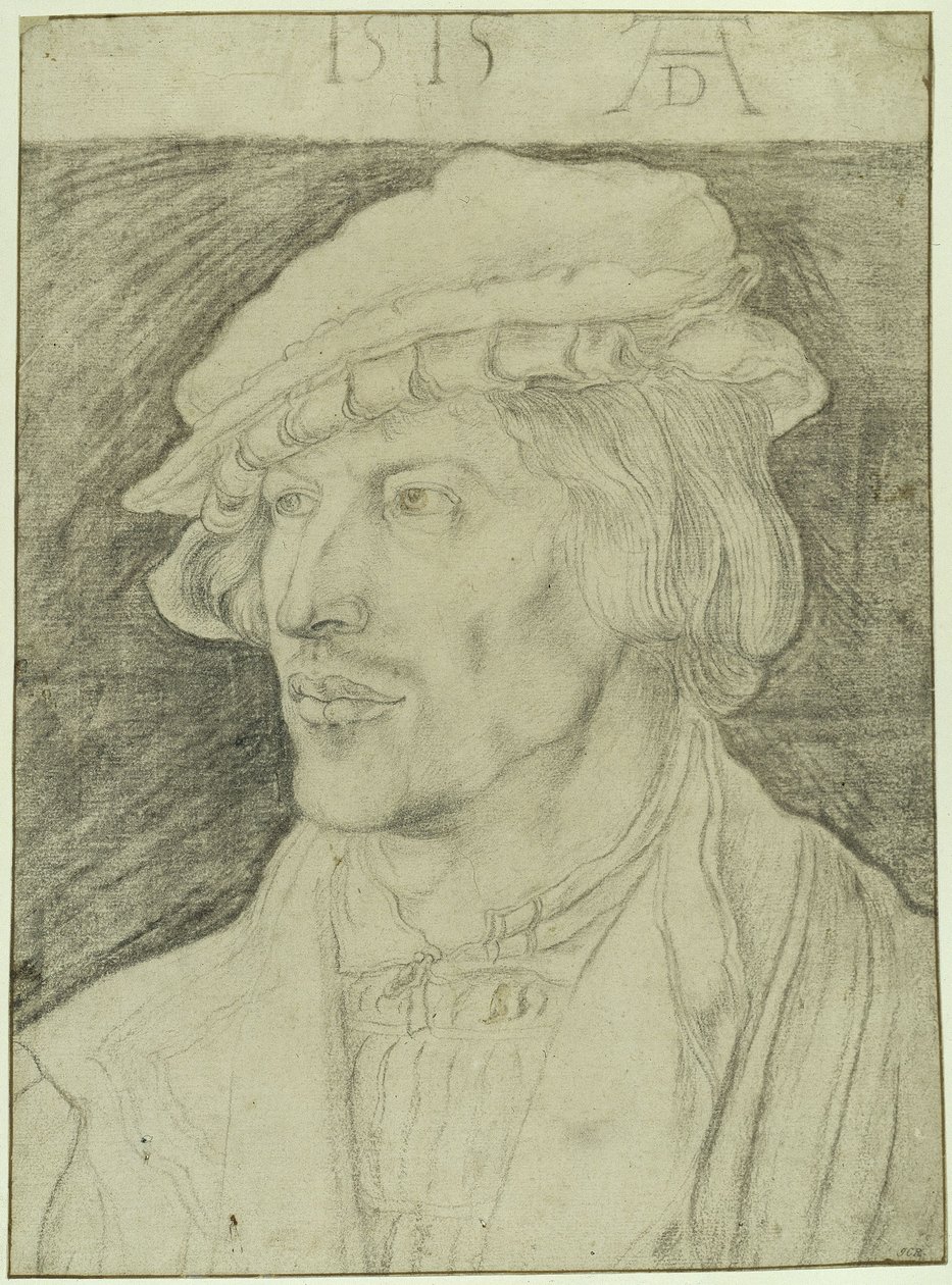 Egy szakálltalan fiatal férfi mellkép, balra néző alkotó: Albrecht Dürer