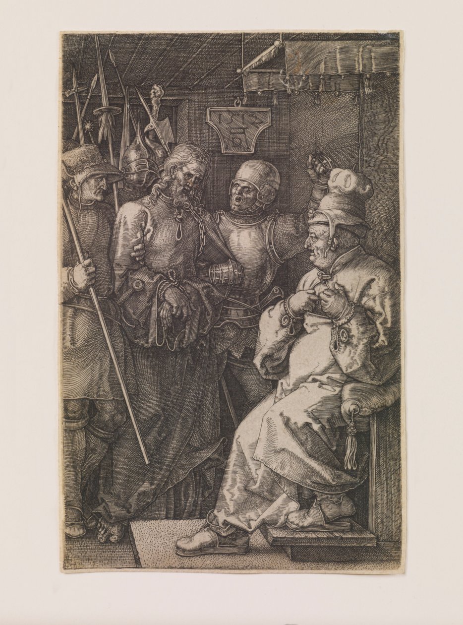 Krisztus Kaifás előtt, a „Bevésett szenvedély” sorozatból alkotó: Albrecht Dürer
