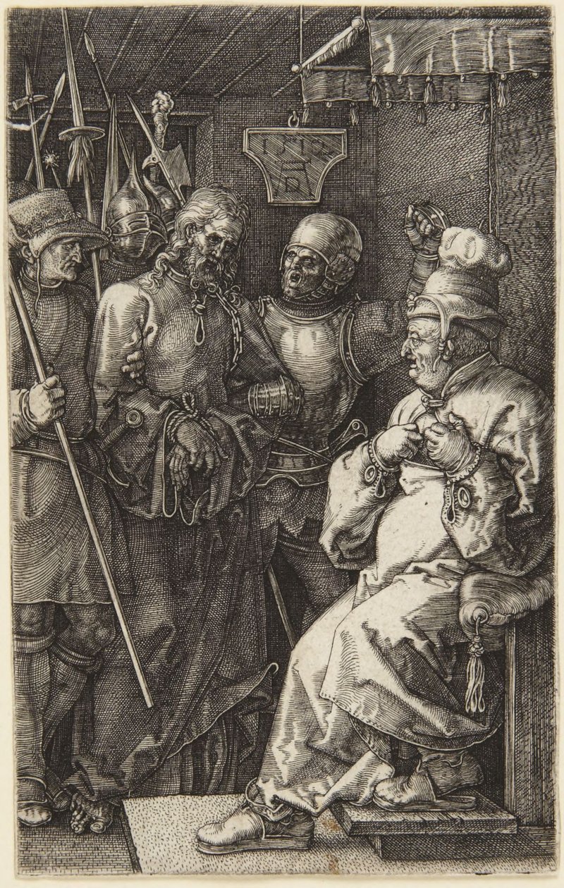 Krisztus Pilátus előtt (A metszett passióból) alkotó: Albrecht Dürer