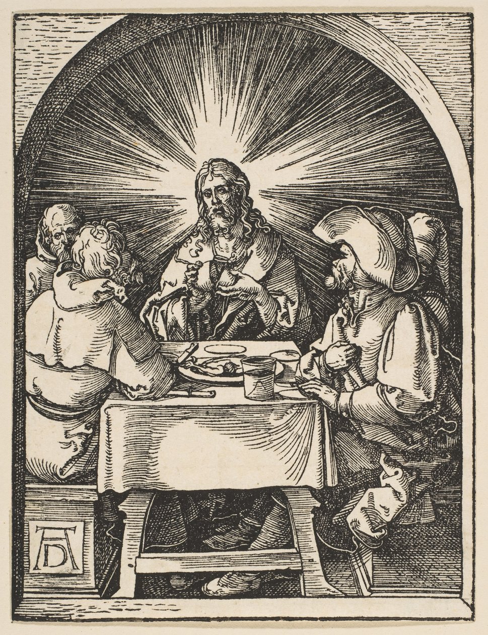 Krisztus Emmausban, A kis szenvedésből, kb. 1510. alkotó: Albrecht Dürer