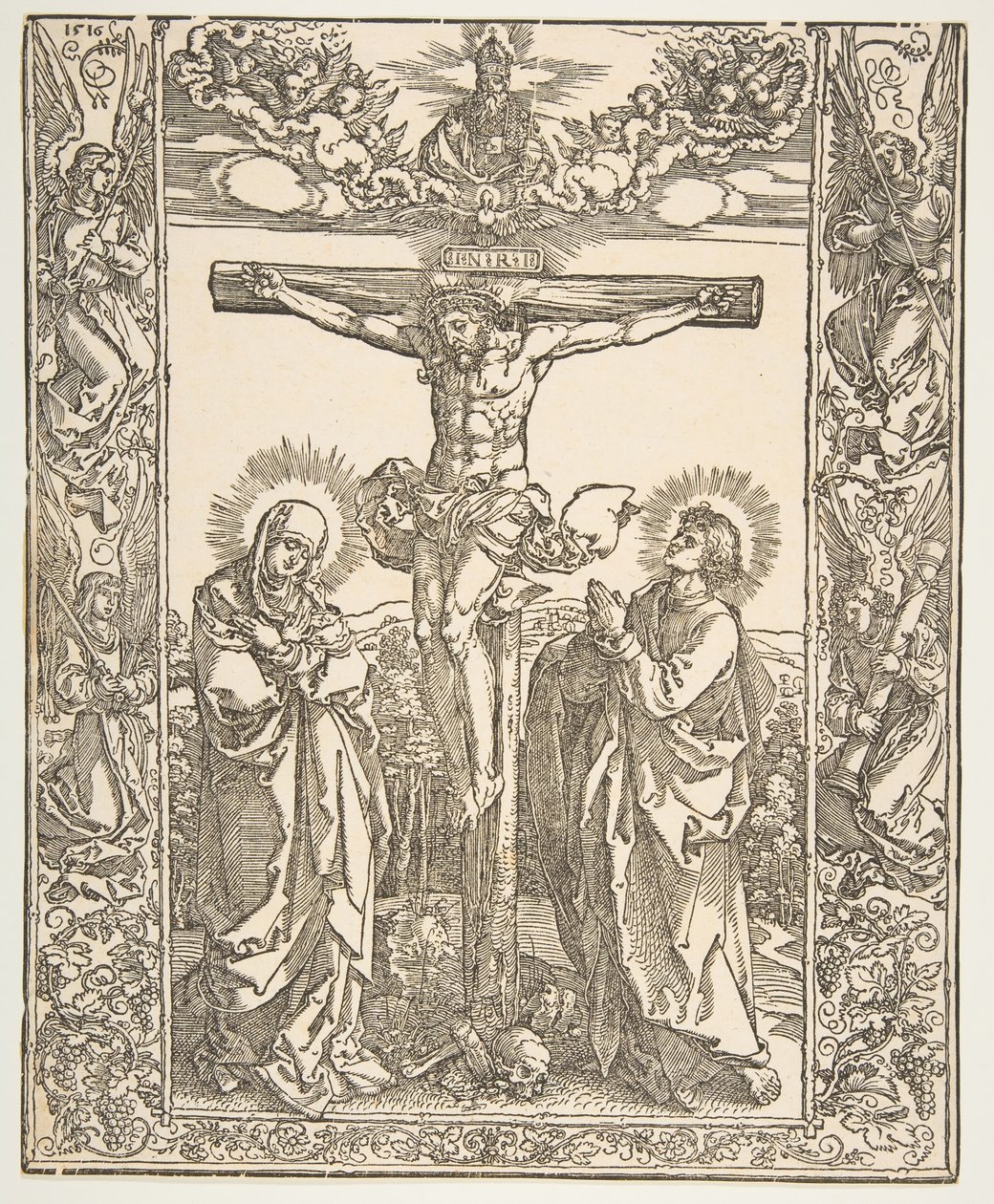 Krisztus a kereszten Szűz és Szent János között, 1516. alkotó: Albrecht Dürer