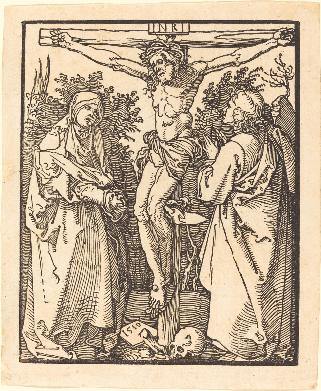 Krisztus a kereszten Máriával és Szent Jánossal, 1510. alkotó: Albrecht Dürer