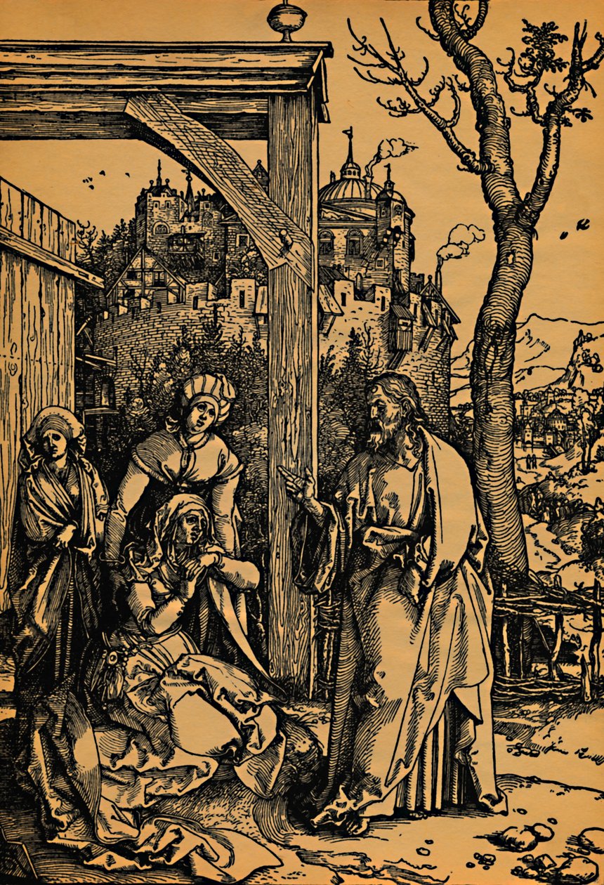 Krisztus búcsút vesz az anyjától. Krisztus elmegy az anyjától, 1504-1505. alkotó: Albrecht Dürer