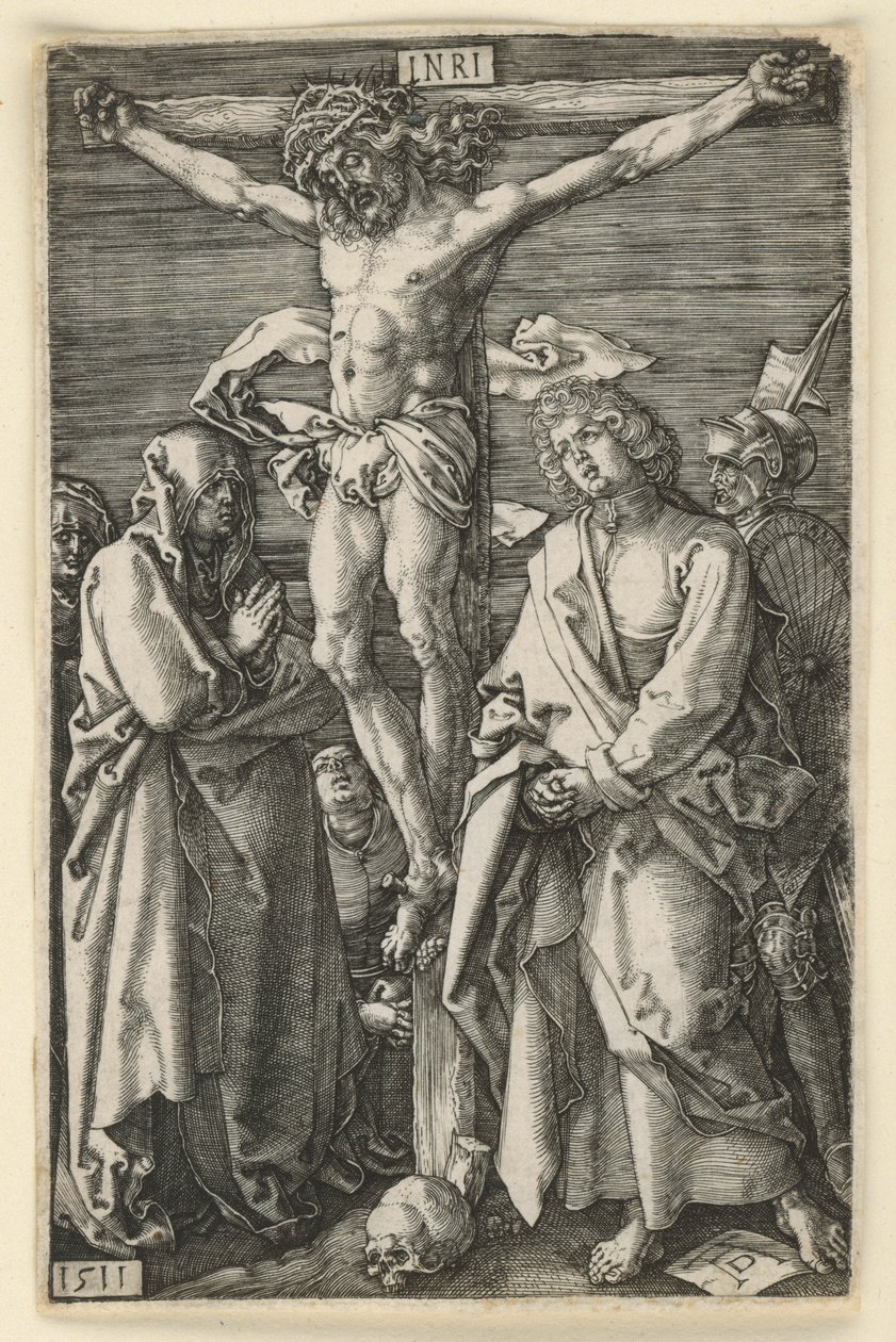 Krisztus a kereszten Mária és János között (Metszett passió) alkotó: Albrecht Dürer
