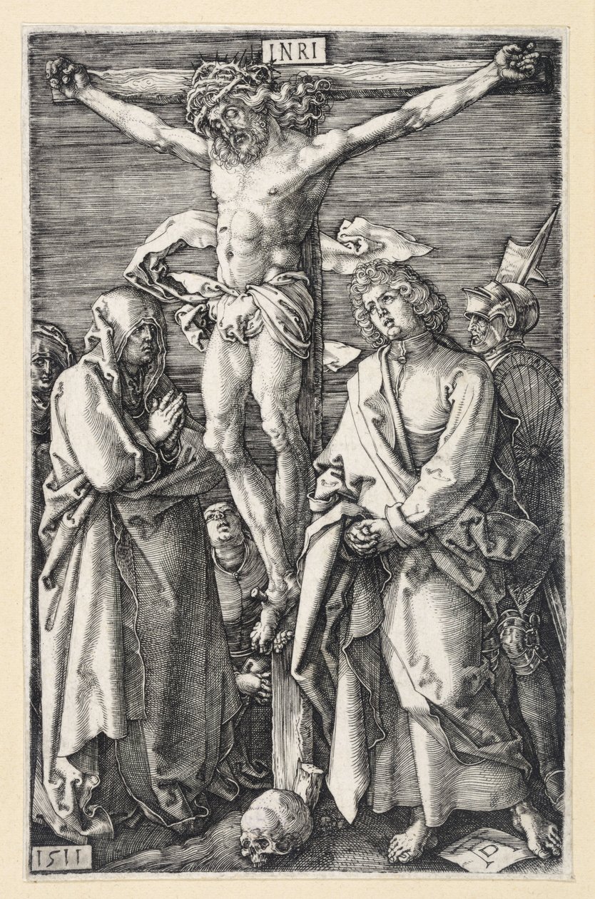 Krisztus a kereszten Mária és János között (Metszett passió) alkotó: Albrecht Dürer