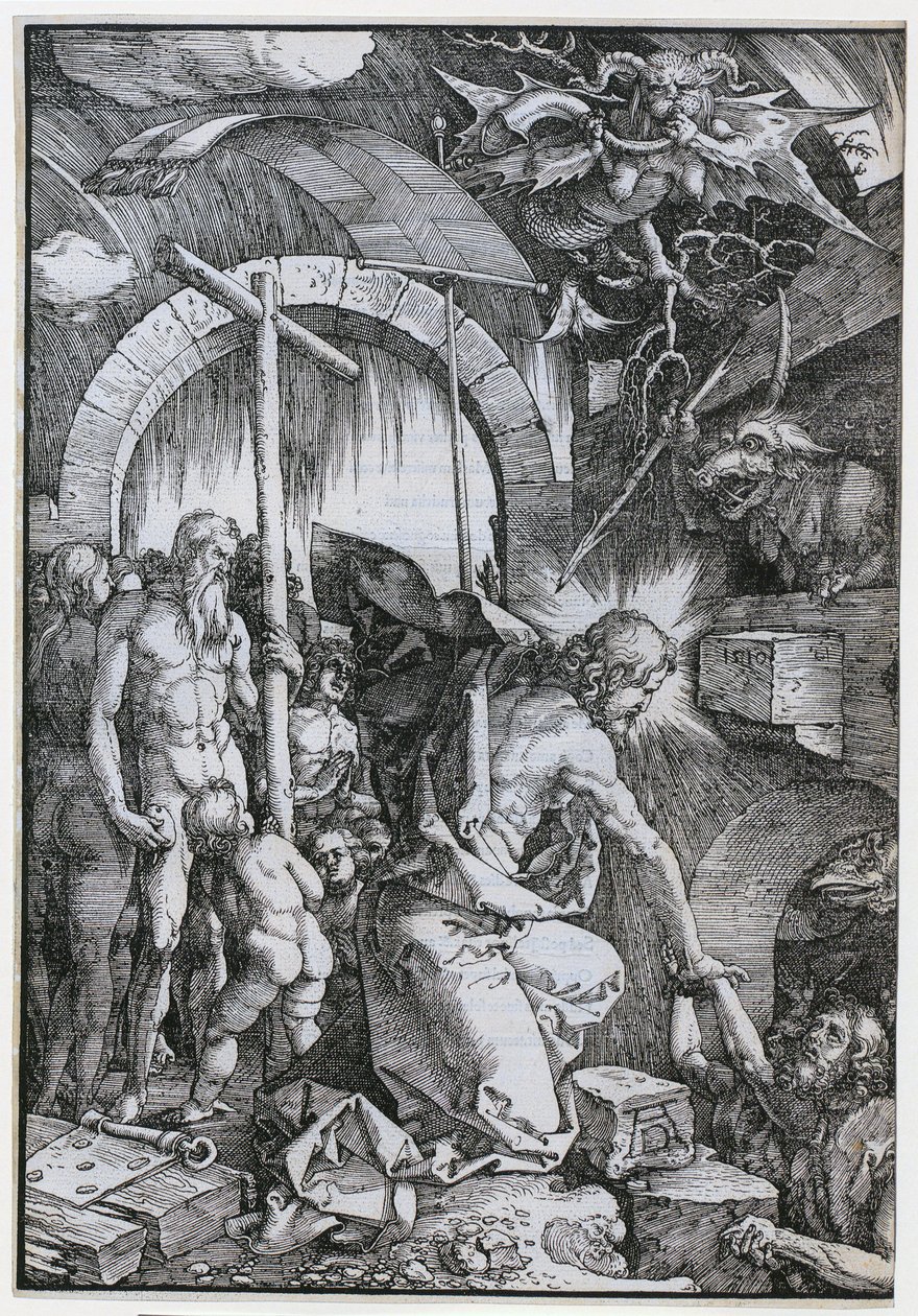 Krisztus a pokol előterében, a „Nagy Passió” sorozat 11. lapja alkotó: Albrecht Dürer