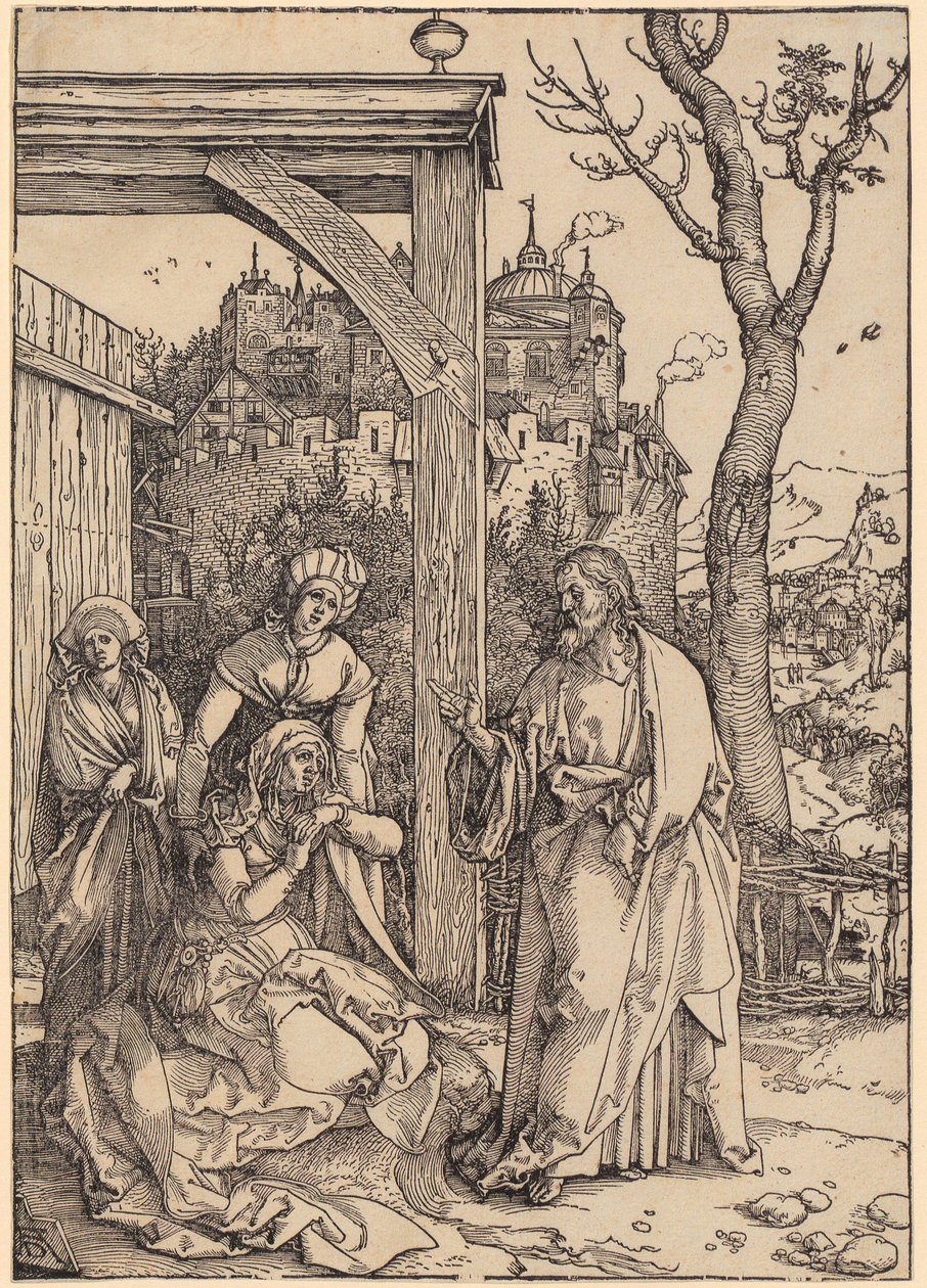 Krisztus elbúcsúzik édesanyjától, a „Mária élete” sorozat 17. lapja alkotó: Albrecht Dürer