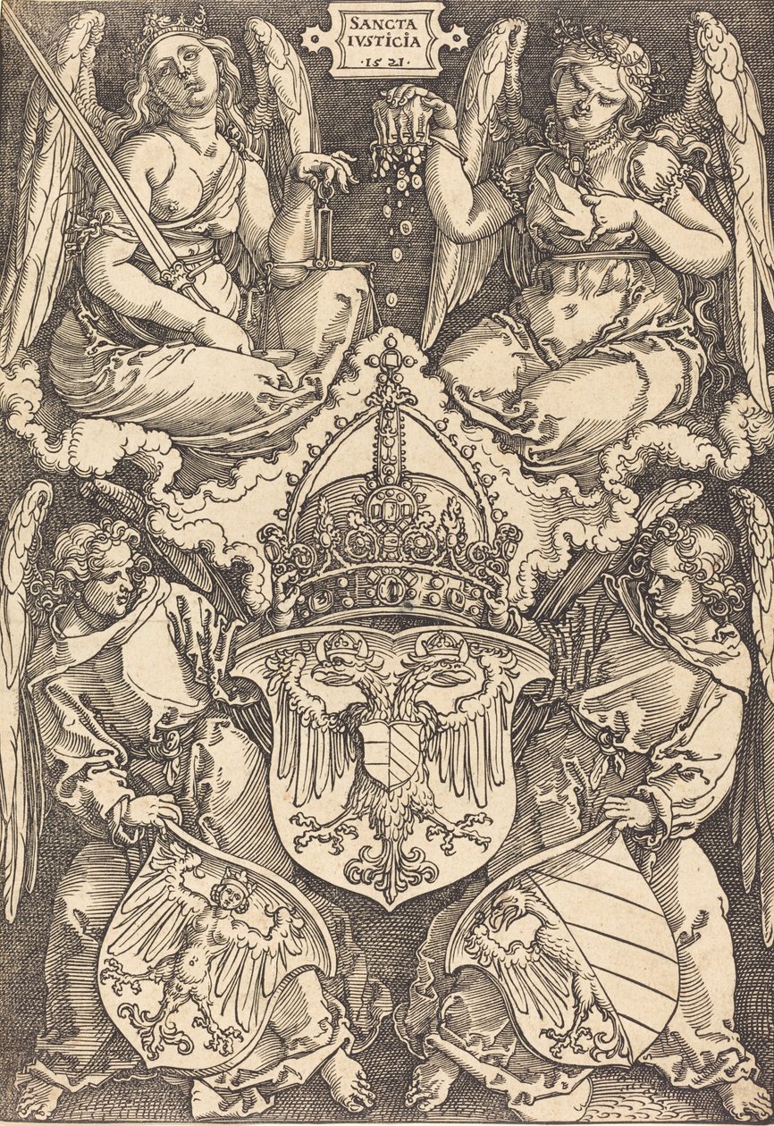 A Német Birodalom és Nürnberg város címere, 1521. alkotó: Albrecht Dürer
