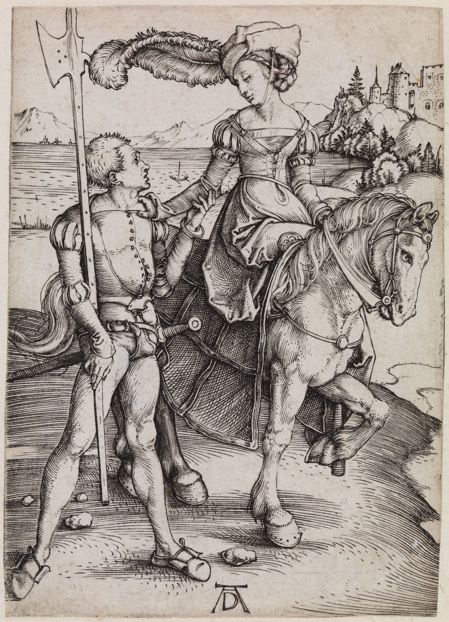 A lovon ülő kisasszony és a landsknecht alkotó: Albrecht Dürer