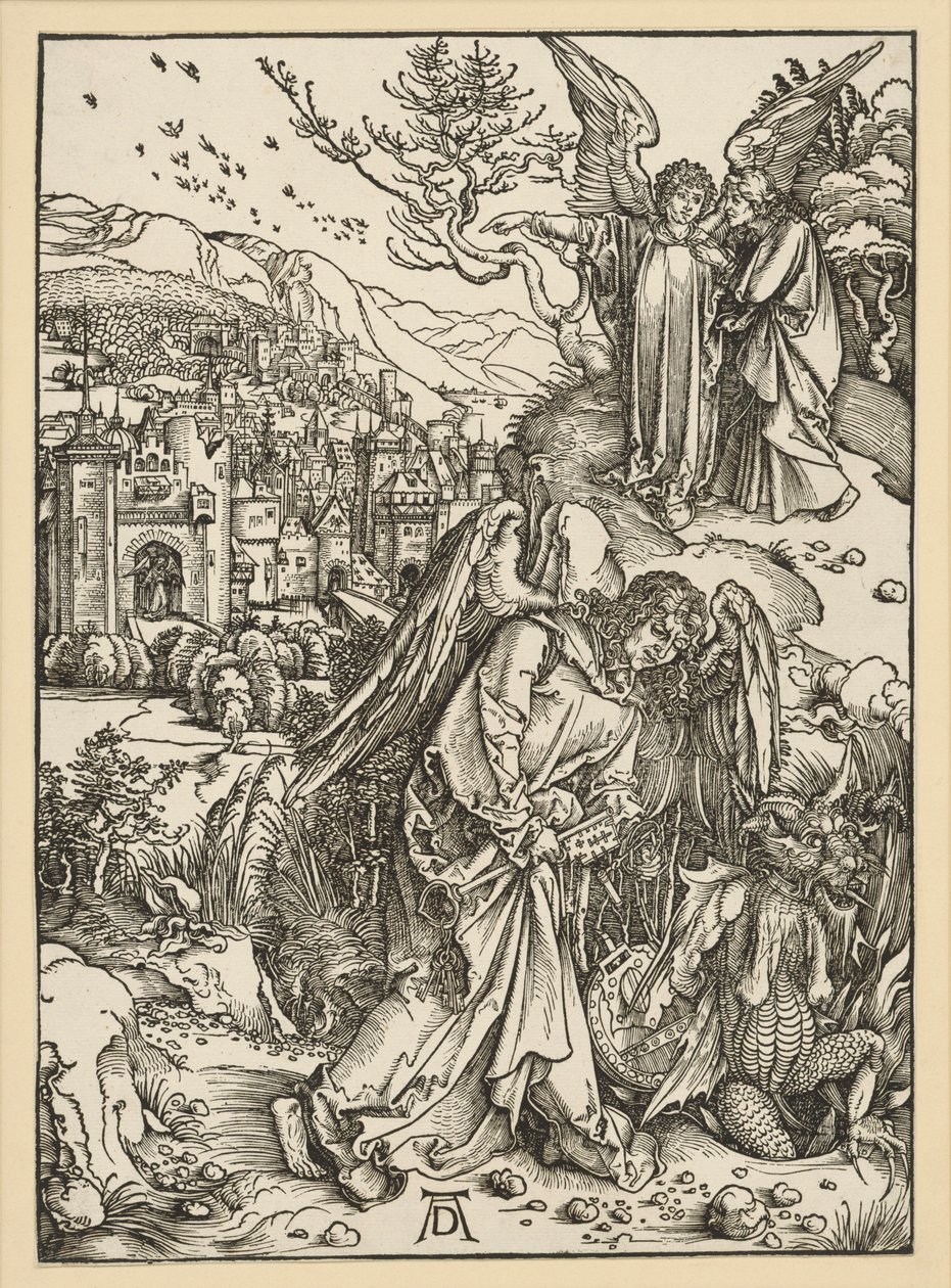 Az angyal a sárkányt a mélységbe veti és ott bezárja (Apokalipszis) alkotó: Albrecht Dürer