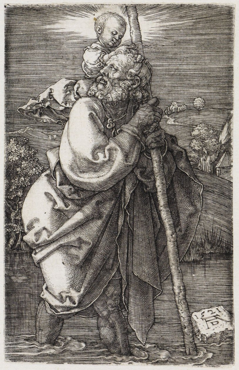 Szent Kristóf hátrafordított fejjel alkotó: Albrecht Dürer
