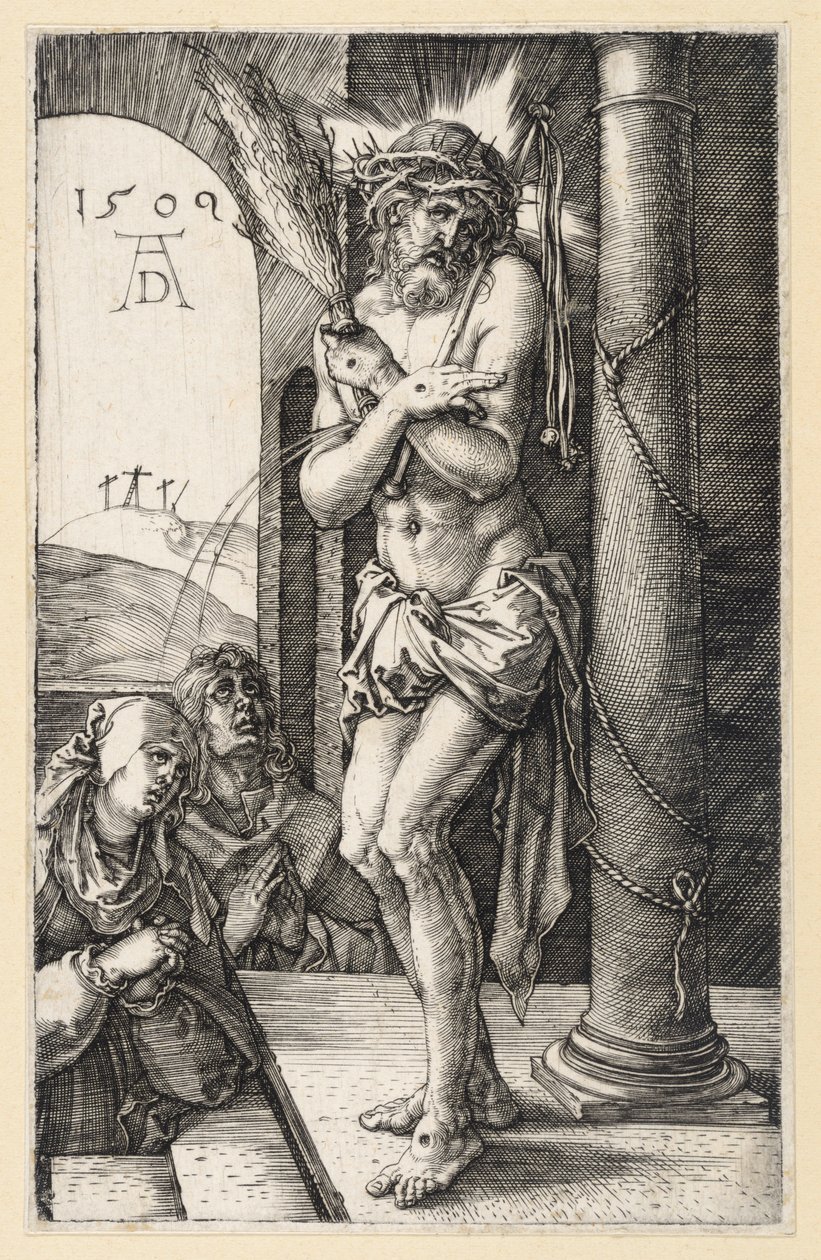 A fájdalmak férfia az ostorozás oszlopánál (Rézmetszet-passió) alkotó: Albrecht Dürer