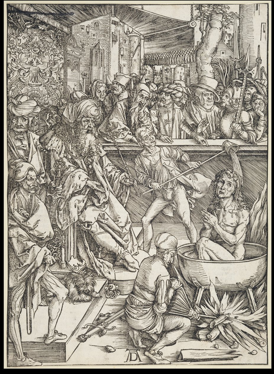 Szent János evangélista mártíromsága, az Apokalipszis sorozatból, első német kiadás 1498 alkotó: Albrecht Dürer