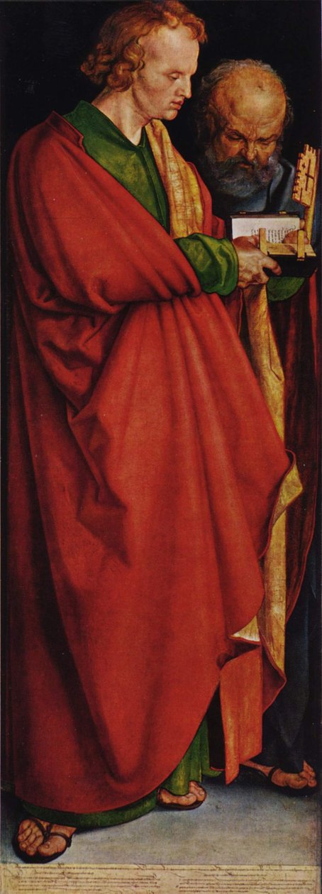 A négy apostol, bal oldali rész, jelenet: Szent János és Szent Péter alkotó: Albrecht Dürer