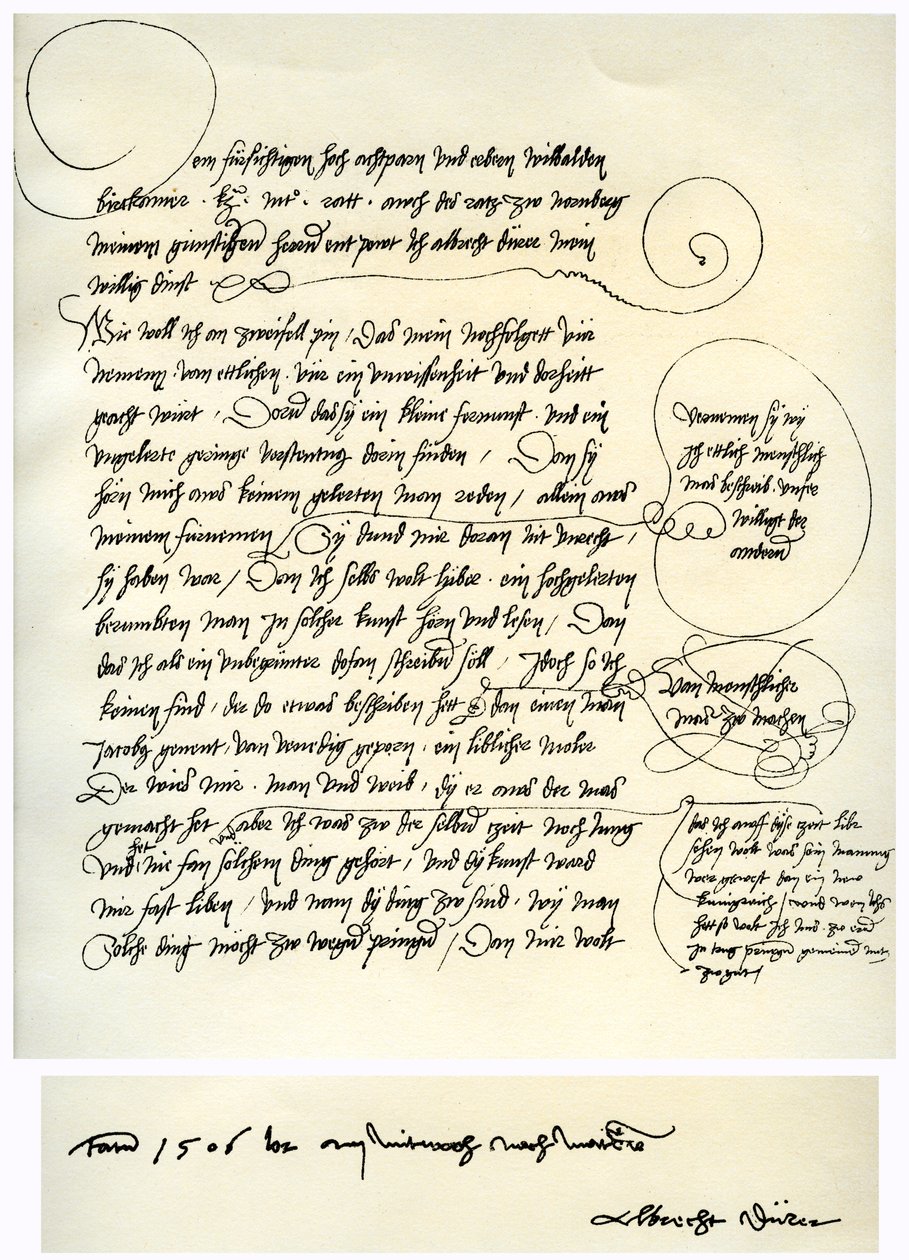 Vázlat Albrecht Durer Willibald Pirckheimernek szóló dedikációjáról, c1523 alkotó: Albrecht Dürer