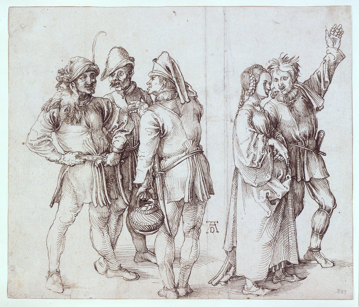 Három piaci paraszt és egy parasztpár alkotó: Albrecht Dürer