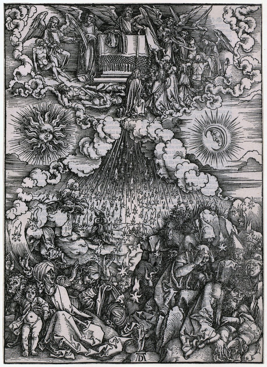 Az ötödik és hatodik pecsét felnyitása, IV. alak, az „Apokalipszis” sorozat 6. lapja alkotó: Albrecht Dürer
