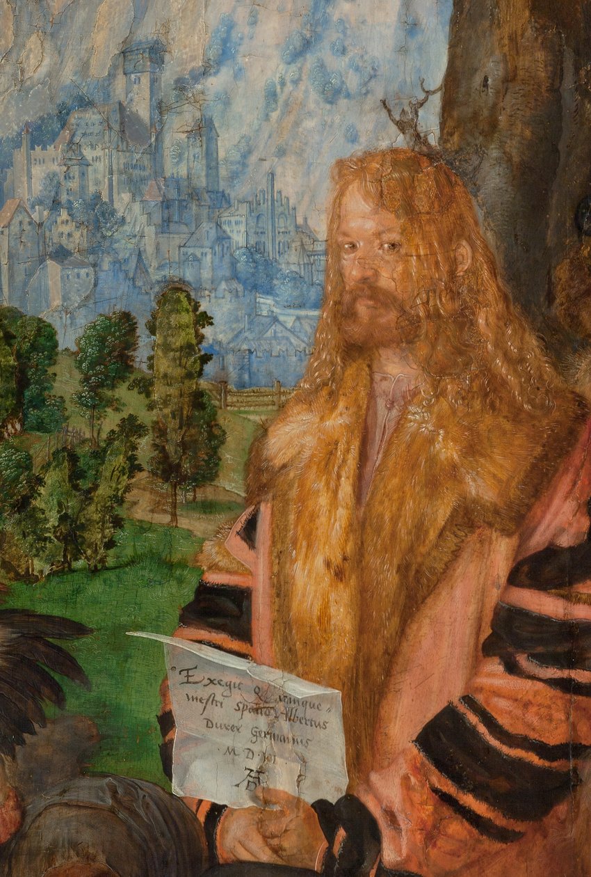 Rózsafüzér ünnepe, részlet jobbra fent:
Önarckép alkotó: Albrecht Dürer