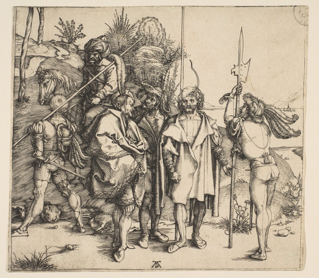Öt gyalogos és egy lovas török, kb. 1495. alkotó: Albrecht Dürer