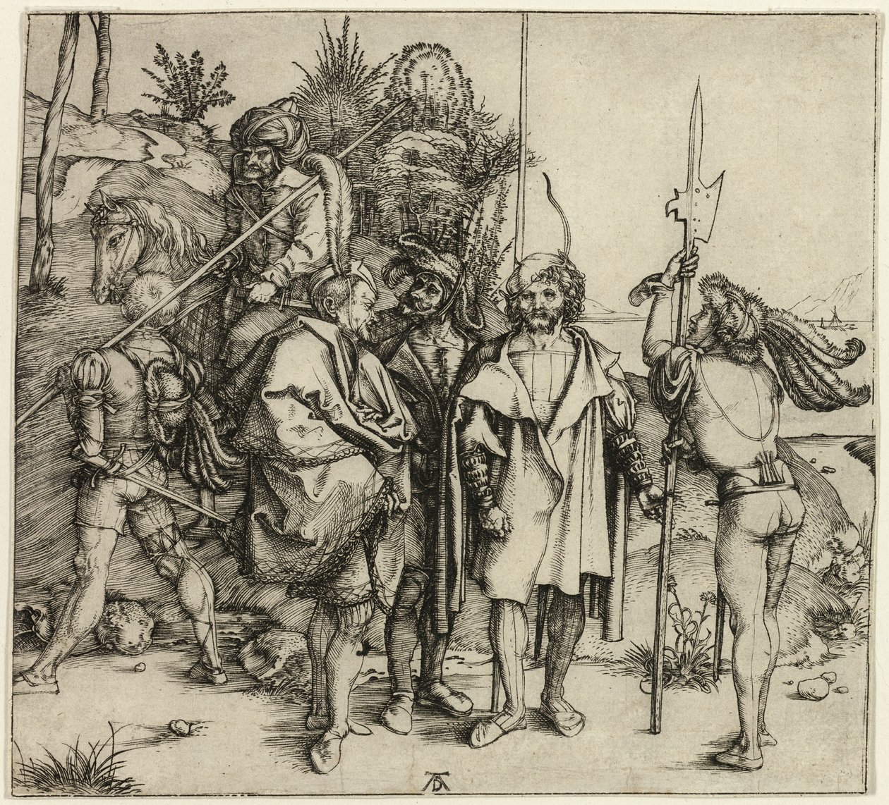 Öt Landsknechte és egy keleti ember lóháton alkotó: Albrecht Dürer