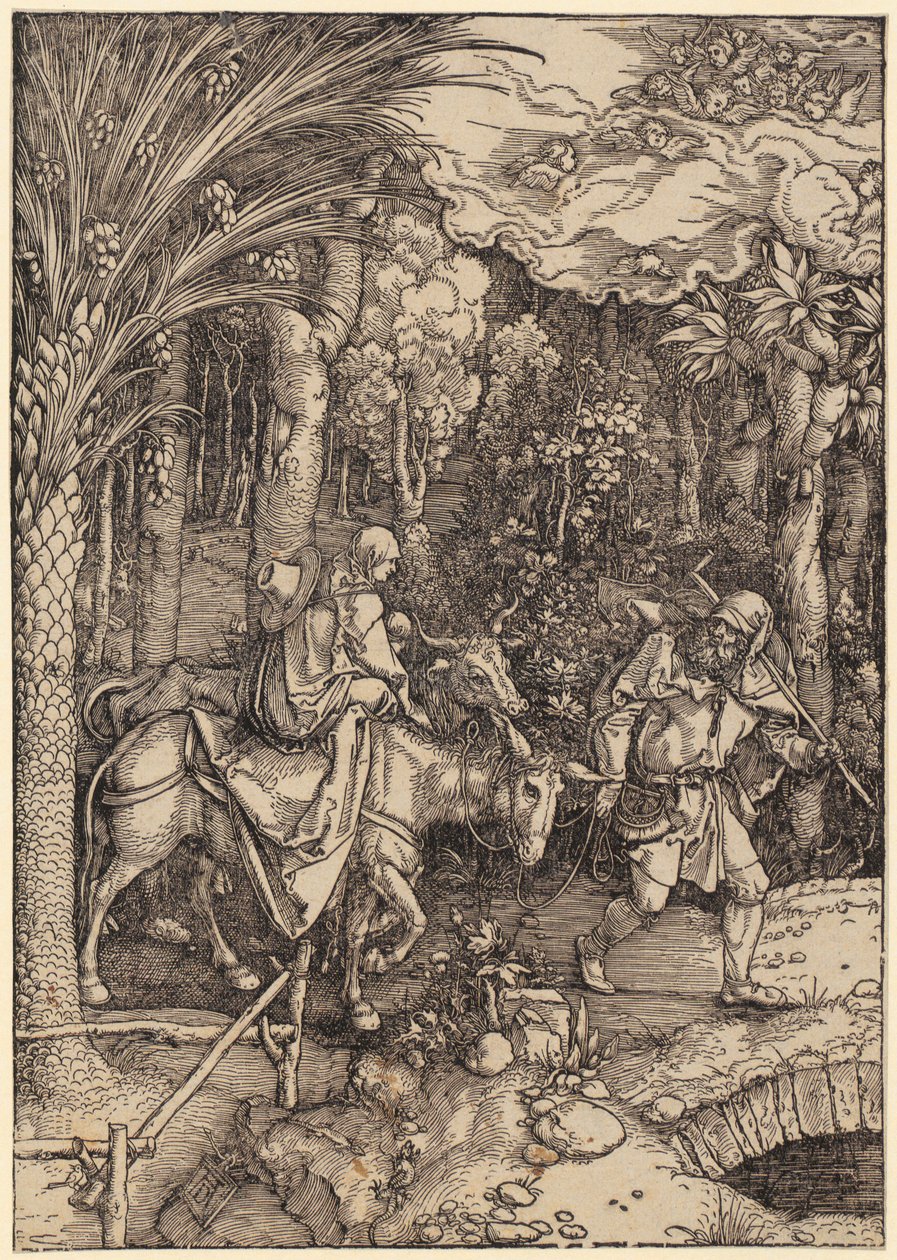 Menekülés Egyiptomba, a „Mária élete” sorozat 14. lapja alkotó: Albrecht Dürer