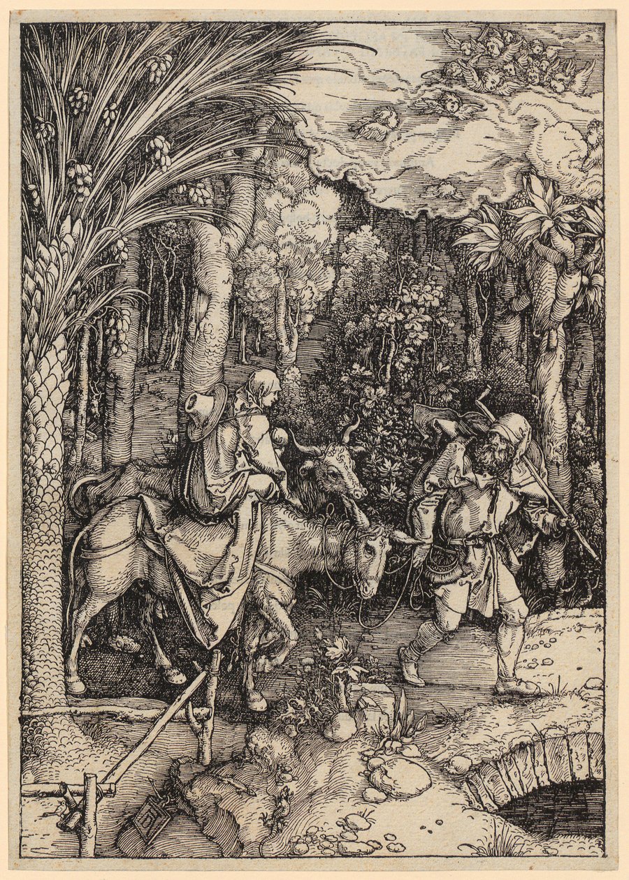 Menekülés Egyiptomba, a „Szűz Mária élete” sorozat 14. lapja alkotó: Albrecht Dürer