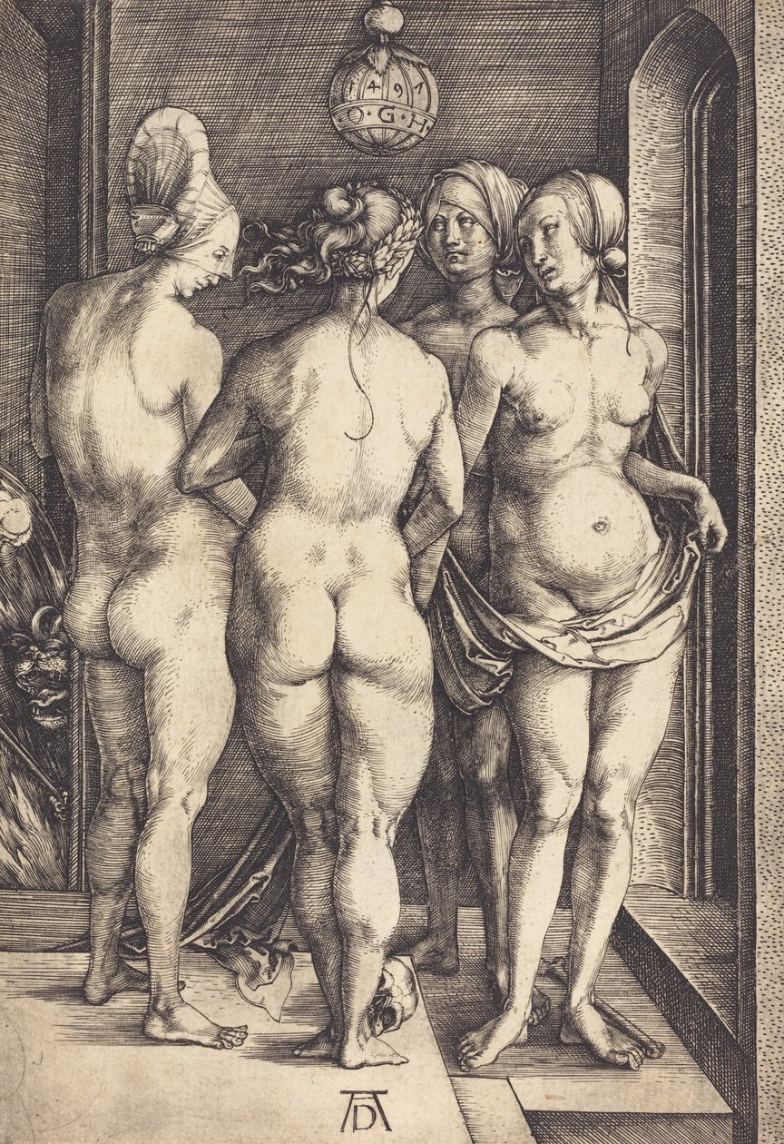 Négy meztelen nő, 1497. alkotó: Albrecht Dürer
