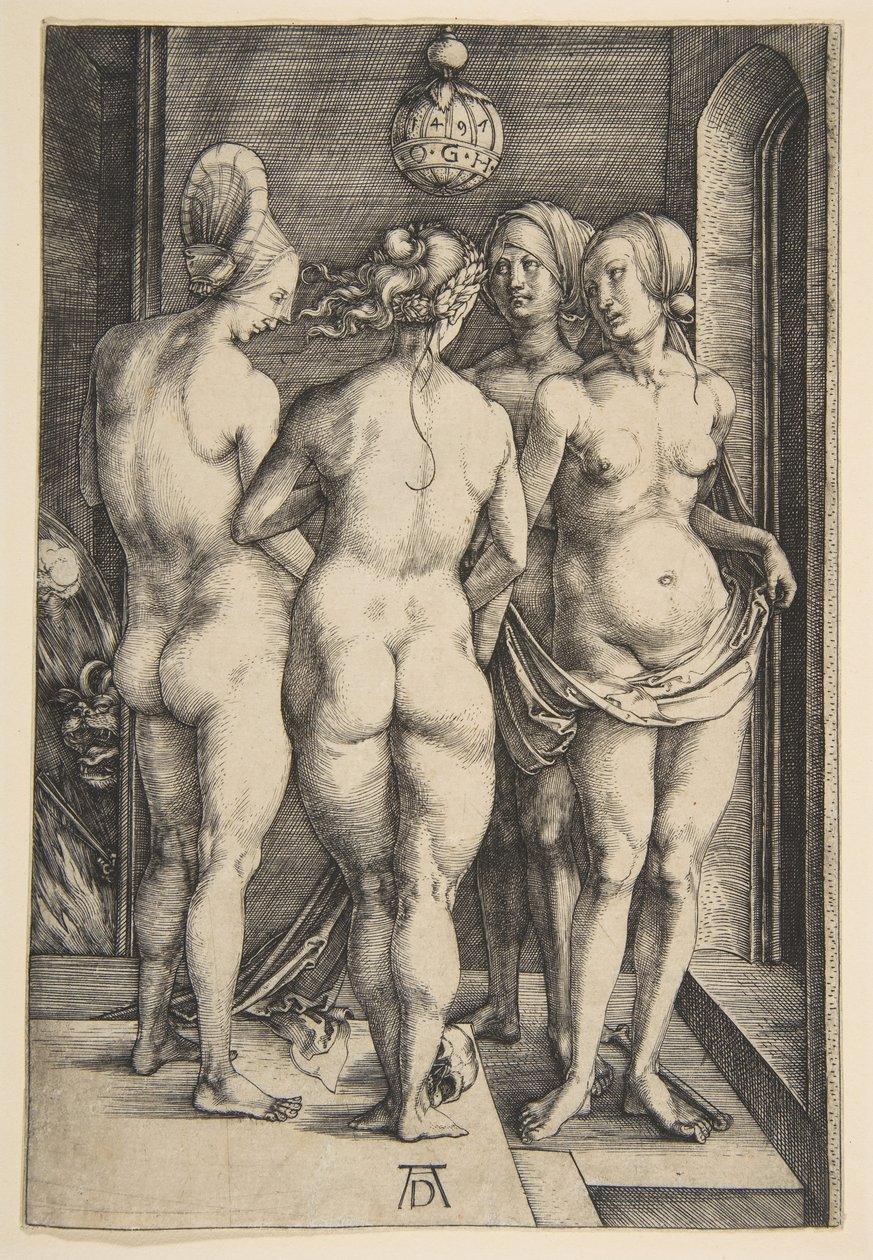 Négy meztelen nő, 1497. alkotó: Albrecht Dürer