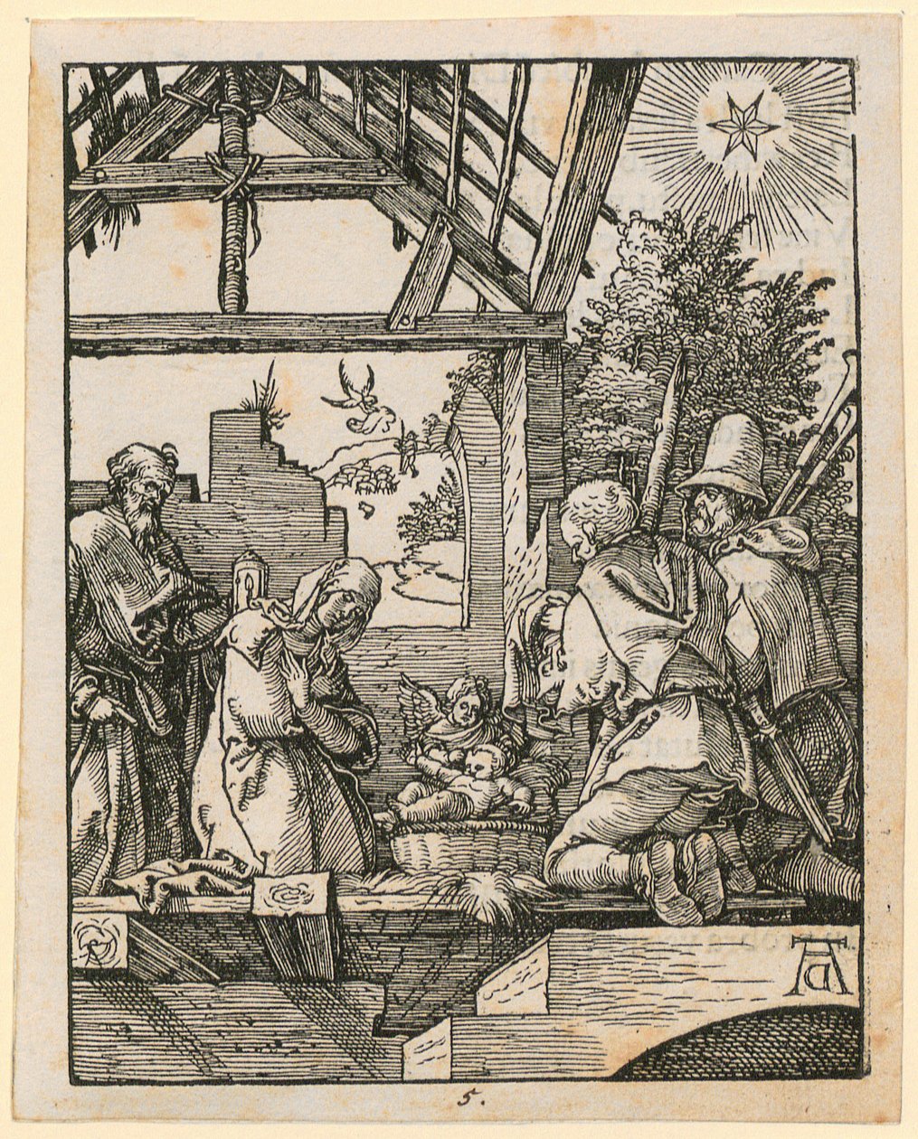 Krisztus születése, az „A kis fametszetes passió” sorozat 5. lapja alkotó: Albrecht Dürer