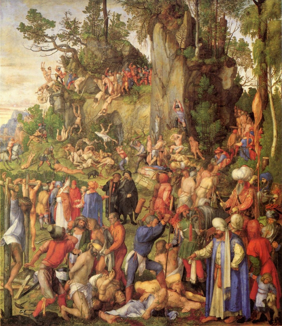 Német: Marter der zehntausend Christen Tízezer keresztény mártírhalála alkotó: Albrecht Dürer