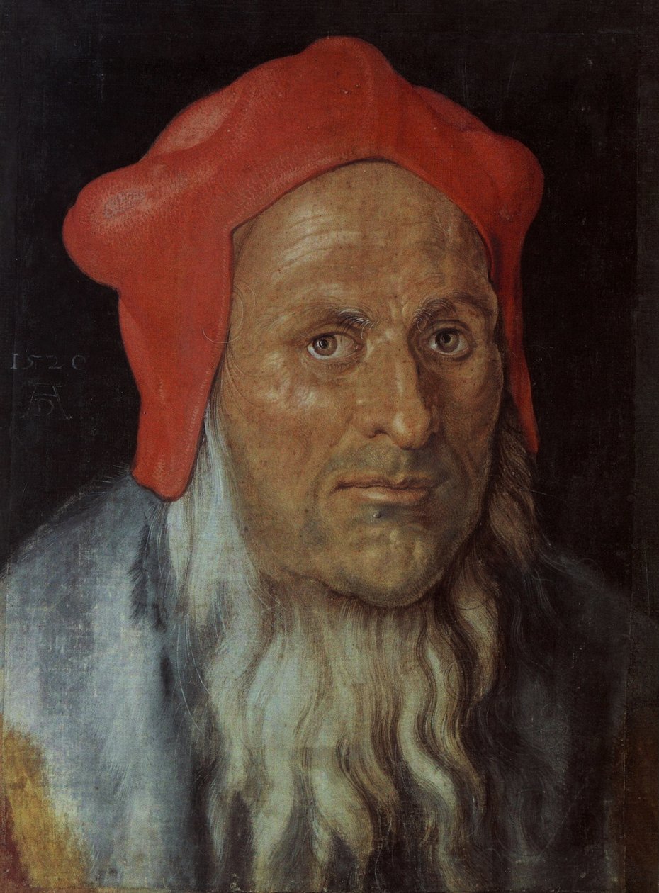 Német: Portré egy szakállas férfi vörös sapkával Portré egy férfi portréja alkotó: Albrecht Dürer