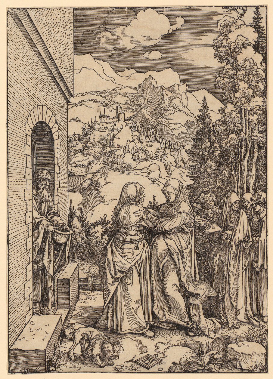Meglátogatás, a „Mária élete” című sorozat 9. lapja alkotó: Albrecht Dürer