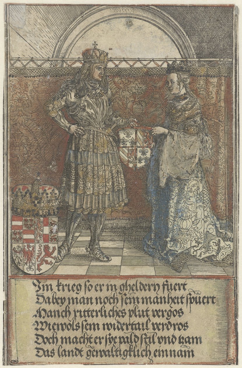 A burgundi házasság: Maximilian feleségül veszi Burgundi Máriát Maximilian I. császár diadalíve (sorozat címe) alkotó: Albrecht Dürer