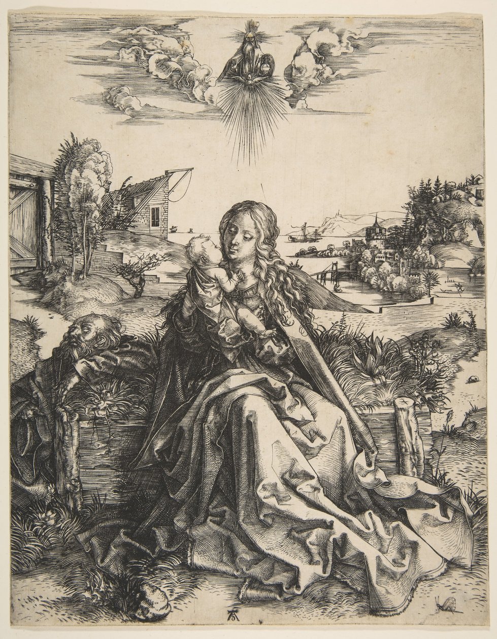 Szent Család szitakötővel, kb. 1495. alkotó: Albrecht Dürer