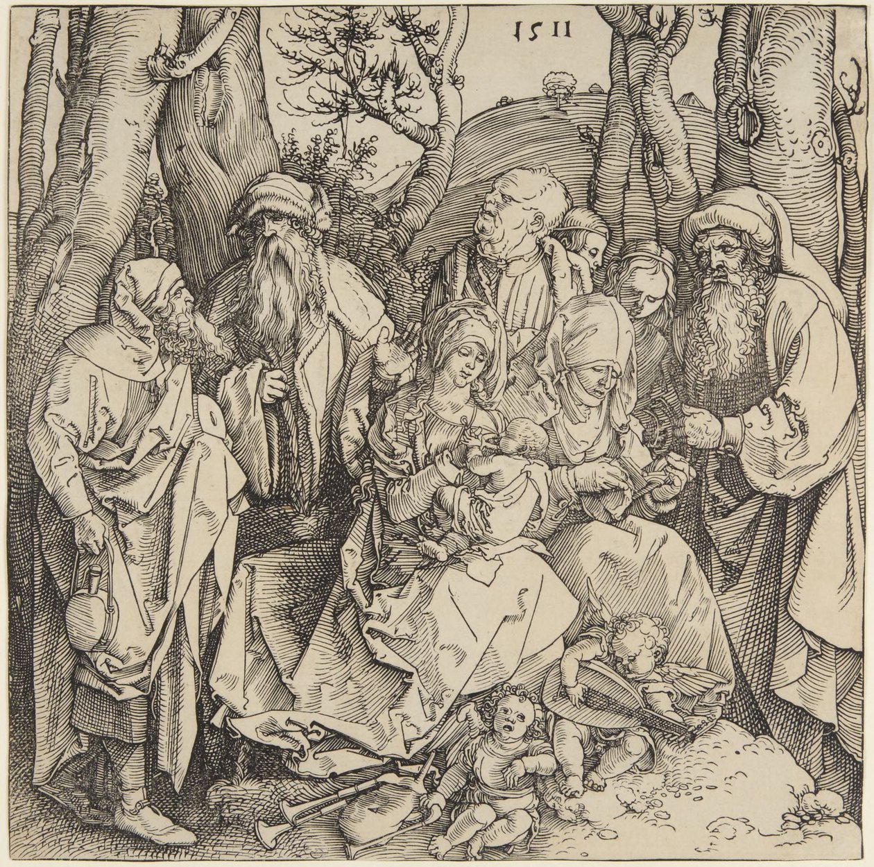 Szent rokonság két zenélő angyallal alkotó: Albrecht Dürer