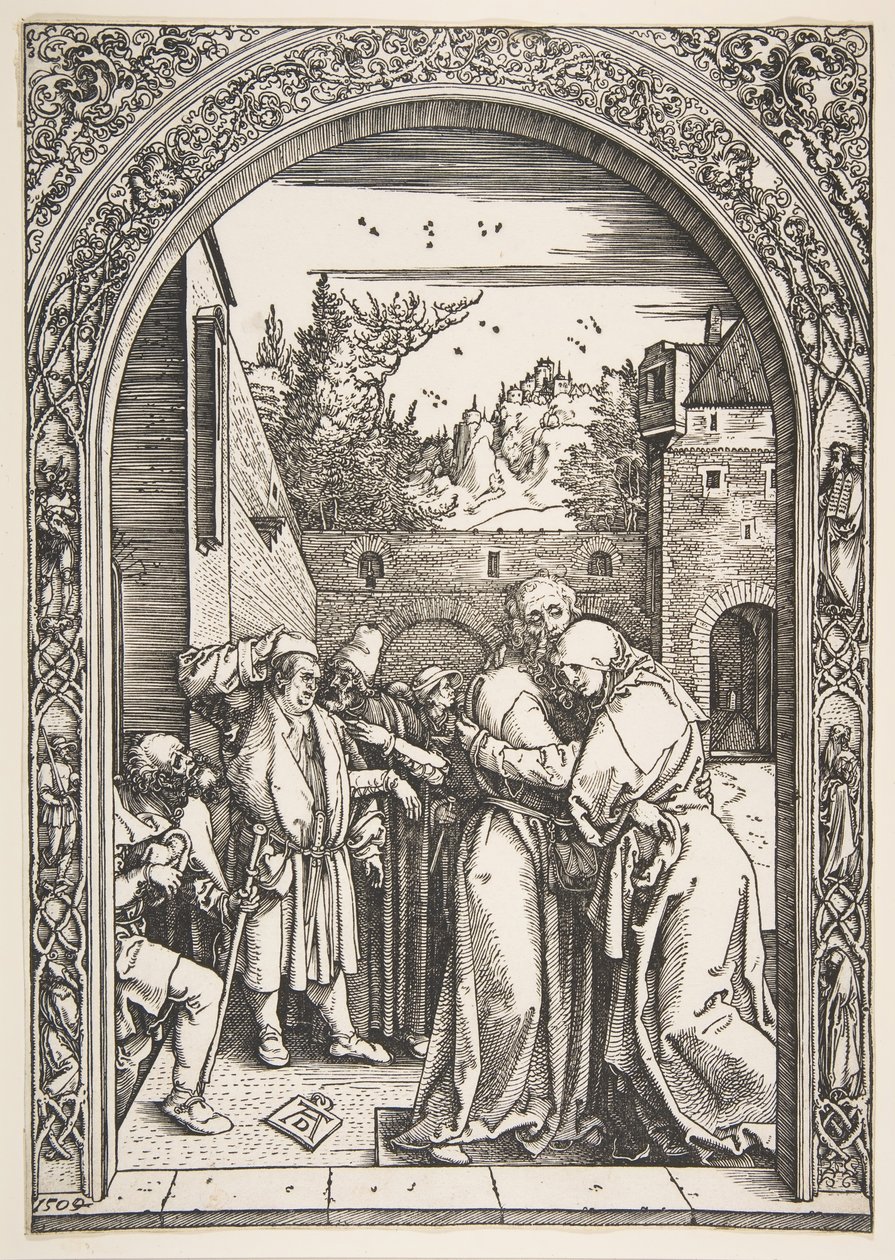 Joachim és Anna az Aranykapuban, A Szűz életéből, 1504. alkotó: Albrecht Dürer