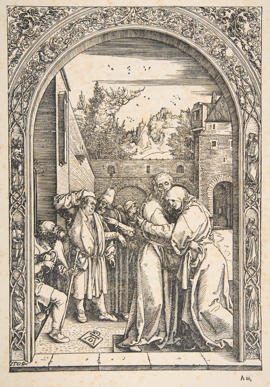 Joachim és Anna az Aranykapuban, A Szűz életéből, kb. 1504. alkotó: Albrecht Dürer