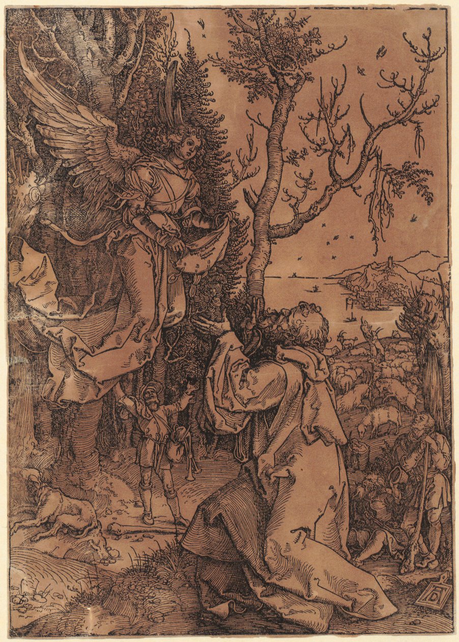 Joákim a mezőn, 3. lap a „Mária élete” sorozatból alkotó: Albrecht Dürer