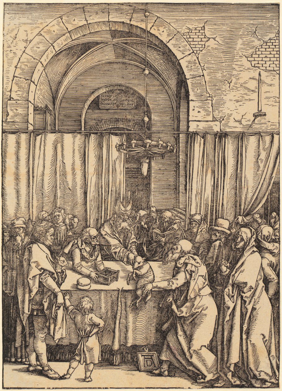 Joachim áldozatát a főpap elutasítja, a „Mária élete” című epizód 2. lapja alkotó: Albrecht Dürer