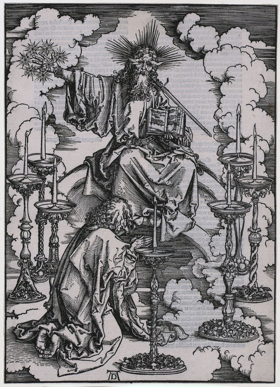 János meglátja a hét gyertyatartót, I. alak, a „Jelenések” sorozat 3. lapja alkotó: Albrecht Dürer