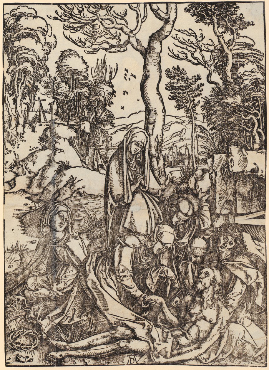 János az Atyaisten és a vének előtt, II. figura, az „Apokalipszis” sorozat 4. lapja alkotó: Albrecht Dürer