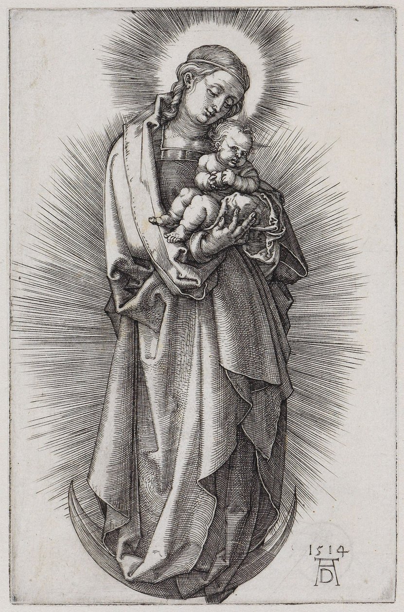 Hajpántos Szűz sugárkoszorúban, holdsarlón alkotó: Albrecht Dürer