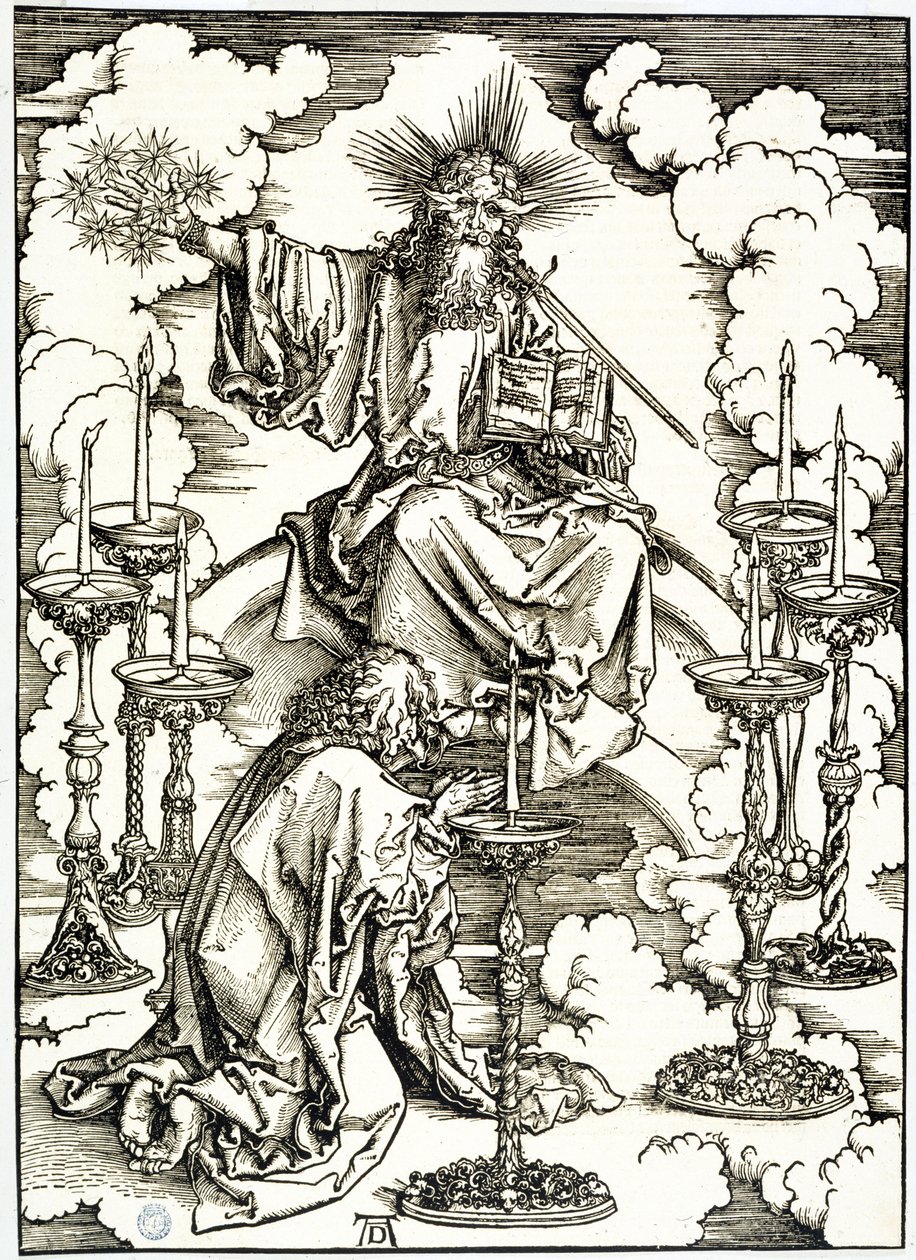 Jelenések könyve (latin kiadás): A hét gyertyatartó látomása (Bartsch 62) alkotó: Albrecht Dürer