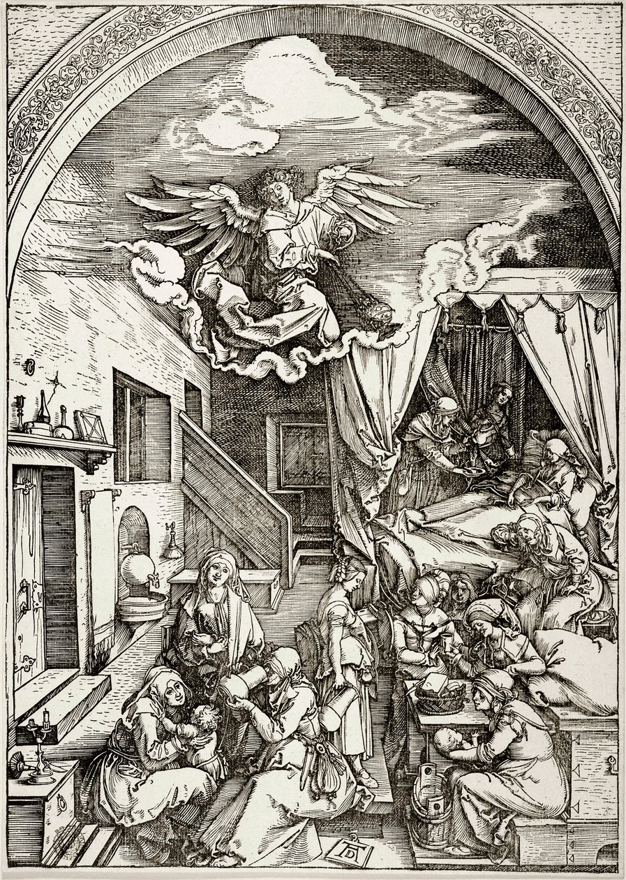 Szűz Mária élete: Szűz Mária születése (Bartsch 80) alkotó: Albrecht Dürer